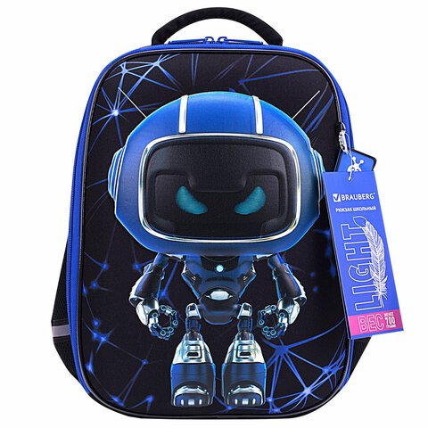 Ранец BRAUBERG LIGHT, 1 отделение, с брелоком, «Evil robot», 3D-панель, 36×26х13 см