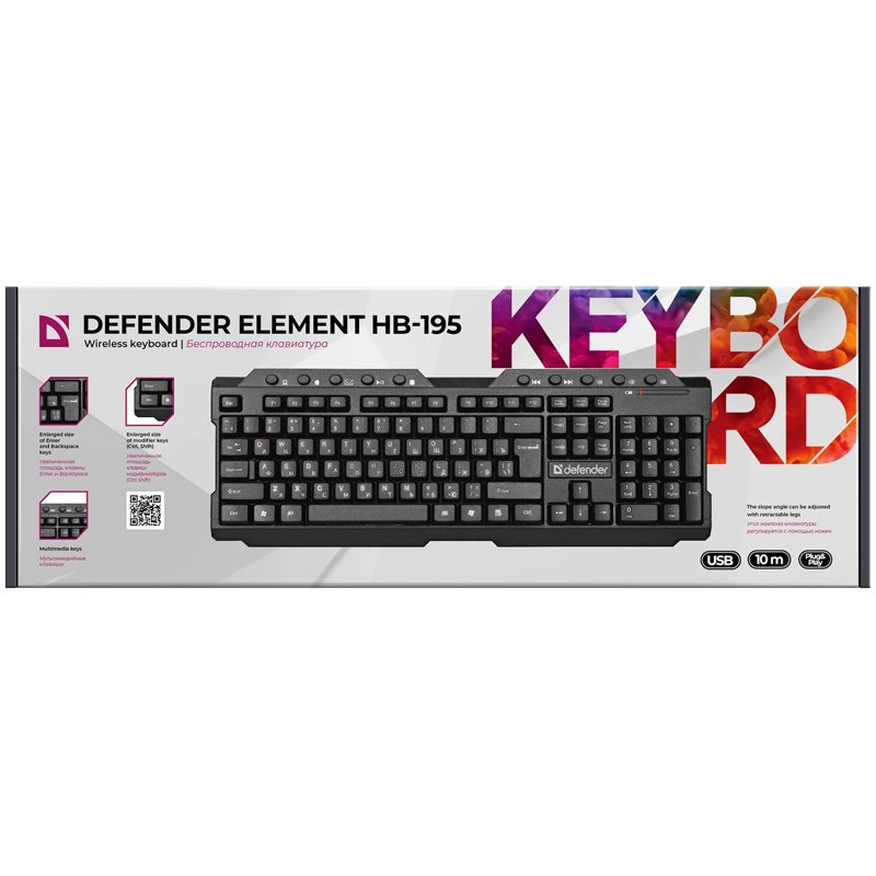 Клавиатура беспроводная Defender Element HB-195, мультимедийная, USB, черный