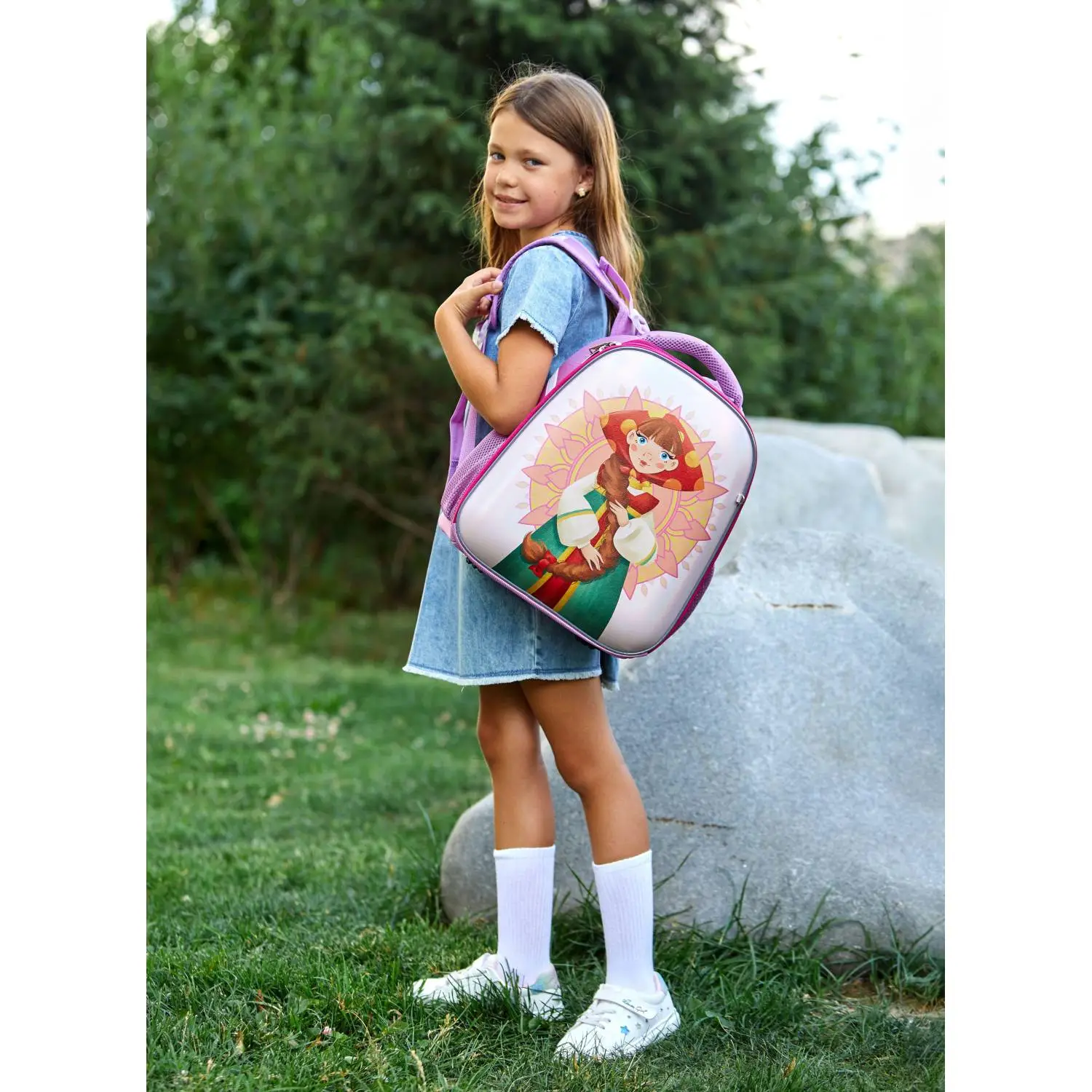 Ранец КОМУС Три богатыря Любава, Basic 2 отд., эргоном. спинка, пайетки полиэс