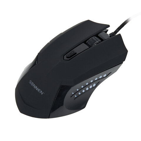 Мышь проводная игровая SONNEN I3, пластик, 6 кнопок, 800-2400 dpi, LED-подсветка, черная