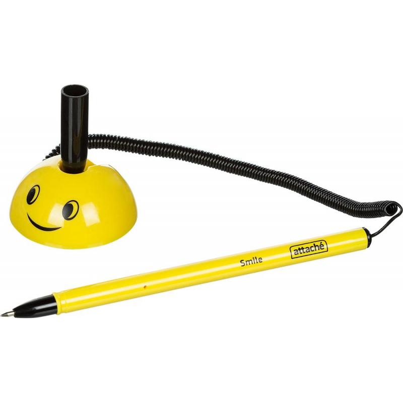 Ручка шариковая на липучке для стола Attache Smile желтая, син. ст. 