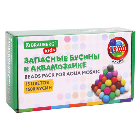 превью Запасные бусины для АКВАМОЗАИКИ с карточками-трафаретами 15 цветов 1500 штук, BRAUBERG KIDS