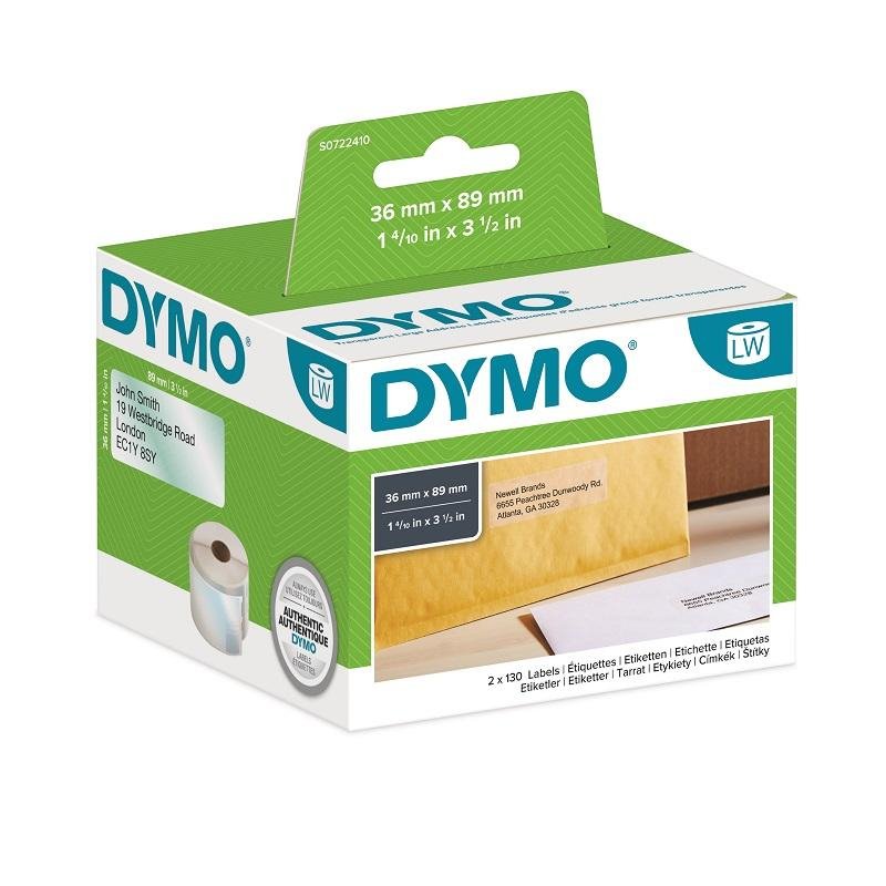 Картридж для принтеров этикеток DYMO Label Writer, этикетка 36×89 мм, в рулоне, 260 шт./рулоне, прозрачные, пластик