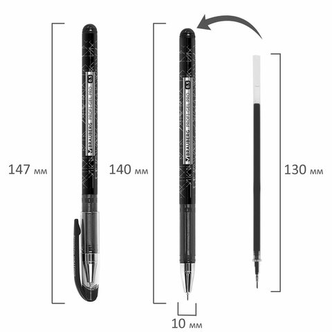 Ручка гелевая BRAUBERG «Profi-Gel PRO», ЧЕРНАЯ, линия письма 0.4 мм, игольчатый наконечник 0.5 мм, печать на корпусе