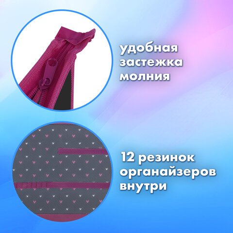 Папка для труда на молнии BRAUBERG А4, 2 отделения, органайзер, «Shining heart»