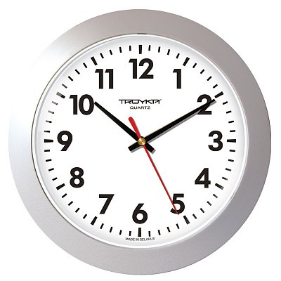 Часы настенные ход плавный, Troyka 51570511, круглые, 30×30×4.5, серебристая рамка