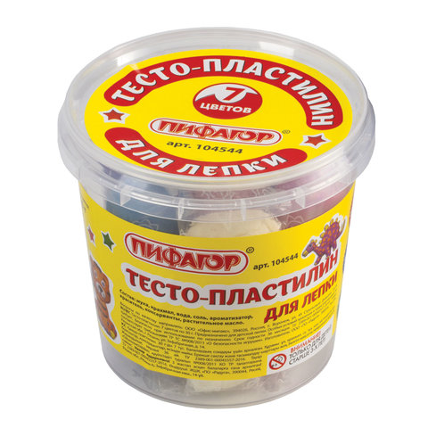 Пластилин на растительной основе (тесто для лепки) ПИФАГОР, 7 цветов, 210 г, пластиковый стакан