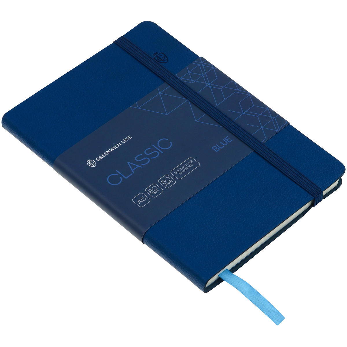 Записная книжка А6 80л. ЛАЙТ, кожзам, Greenwich Line «Classic. Blue», с резинкой, фактурное тиснение, блок в клетку