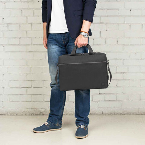 Сумка портфель BRAUBERG PRACTICAL с отделением для ноутбука 15.6", Grey line, черная, 29×40х7 см