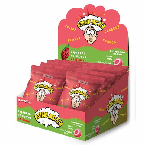 Карамель ВЗРЫВ МОЗГА со вкусом клубники 15 г, 5 конфет в пакете, КОНФИТОЙ