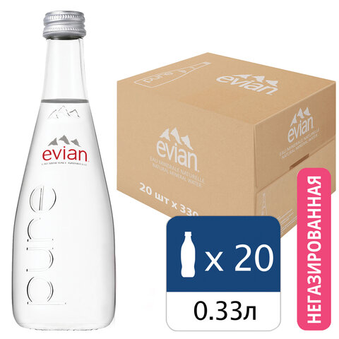 превью Вода негазированная минеральная EVIAN, 0.33 л, стеклянная бутылка