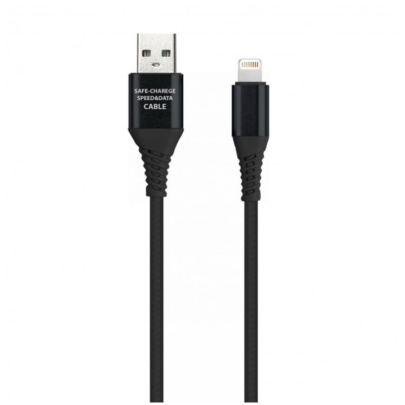 превью Кабель Smartbuy Gear, USB2.0 (AM) - 8pin, Lightning(M), для Apple, в резиновой оплетке, 2A output, 1м, черный