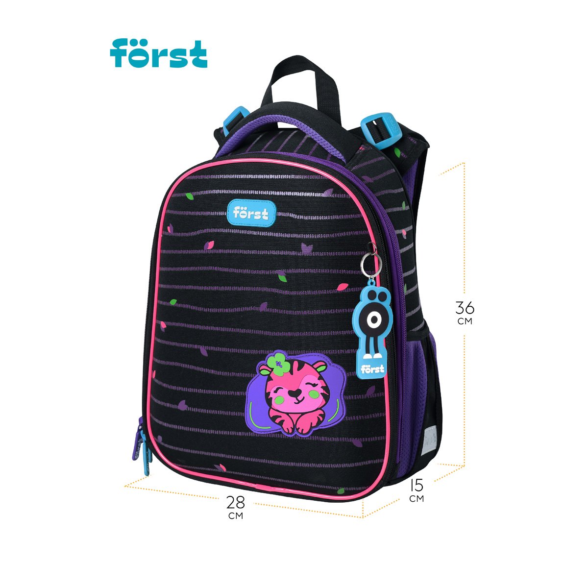 Ранец Först F-Top «Pink tiger» 36×28×15 см, 2 отделения, 2 кармана, анатомическая спинка
