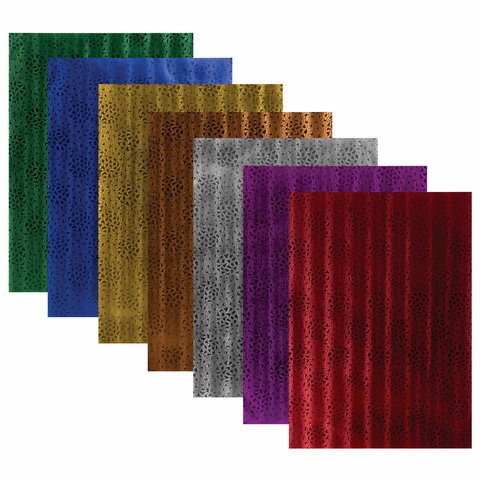 Цветная фольга А4 ФАКТУРНАЯ 7 листов 7 цветов, «УЗОР», в пакете, ОСТРОВ СОКРОВИЩ, 210×297 мм