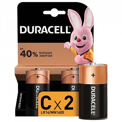 Батарейки Duracell C/343/LR14, 1.5В, алкалиновые, 2 шт. в блистере