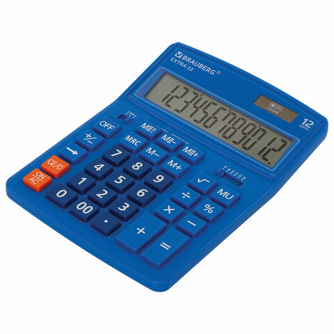 Калькулятор настольный BRAUBERG EXTRA-12-BU (206×155 мм), 12 разрядов, двойное питание, СИНИЙ
