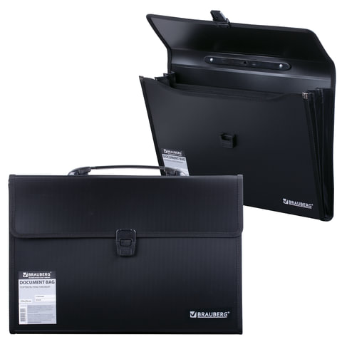 превью Портфель пластиковый BRAUBERG, 390х260х40 мм, 3 отделения, с окантовкой, черный