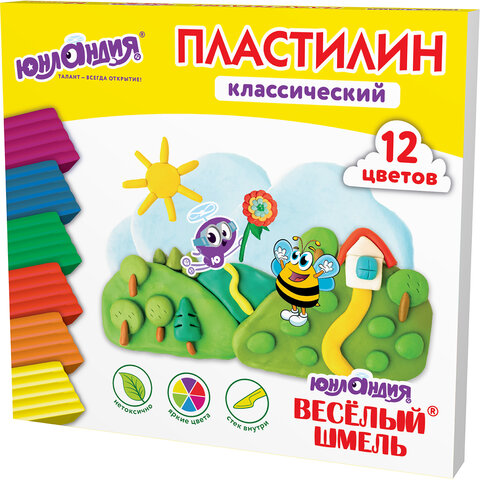 Пластилин классический ЮНЛАНДИЯ «ВЕСЁЛЫЙ ШМЕЛЬ»12 цветов240 граммстекВЫСШЕЕ КАЧЕСТВО106431