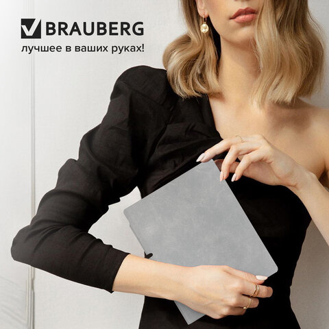 Блокнот А5 (140×200 мм), BRAUBERG «NEBRASKA», под кожу, 80 л., линия, серый