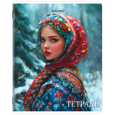 Тетради ДЭК А5, 48 л., КОМПЛЕКТ 5 шт., BRAUBERG, скоба, клетка, глянцевый лак, «Русская красавица»