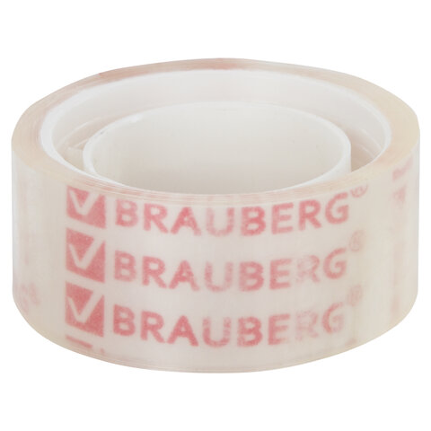 Клейкие ленты 19 мм х 10 м канцелярские BRAUBERG, комплект 12 шт., прозрачные