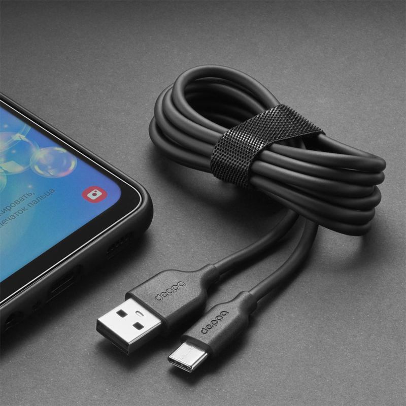 Кабель Deppa USB-A - USB-C, USB 2.0, 2.4A, 2м, черный