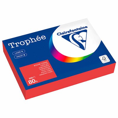 Бумага цветная CLAIREFONTAINE, А4, 80 г/м2, 500 л., интенсив, кораллово-красный, Франция