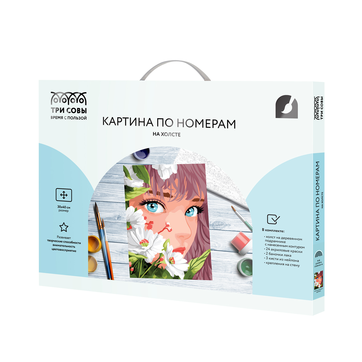 Картина по номерам на холсте ТРИ СОВЫ «Аниме девушка с цветами», 30×40, с акриловыми красками и кистями