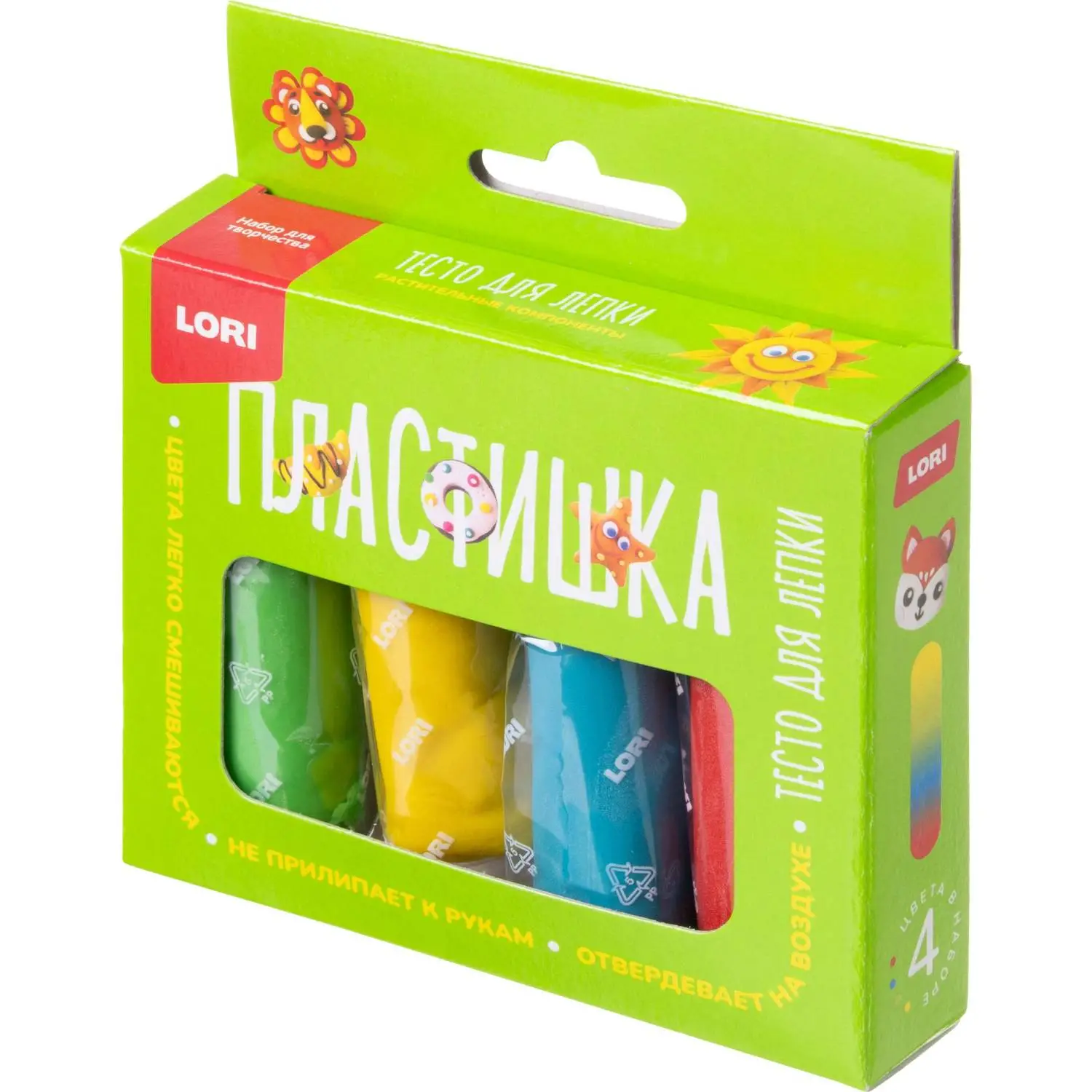 превью Тесто для лепки Lori Пластишка 4 цвета 120 г (Тдл-046)