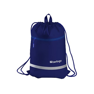 Мешок для обуви 1 отделение Berlingo «Basic blue», 360×460мм, светоотражающая лента, карман на молнии