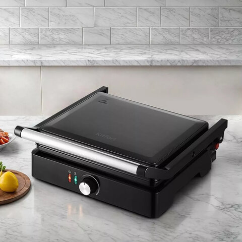 Электрогриль KITFORT KT-3662, 2000 Вт, фиксированные панели, регулировка температуры, серебро/черный