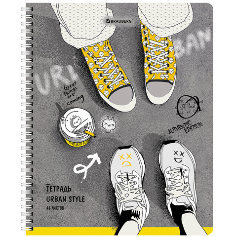 Тетрадь А5 48 л. BRAUBERG, гребень, клетка, обложка картон, «Urban Style» (4 вида в спайке)