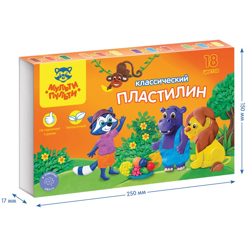 Пластилин Мульти-Пульти «Приключения Енота», 18 цветов, 360г, со стеком, картон