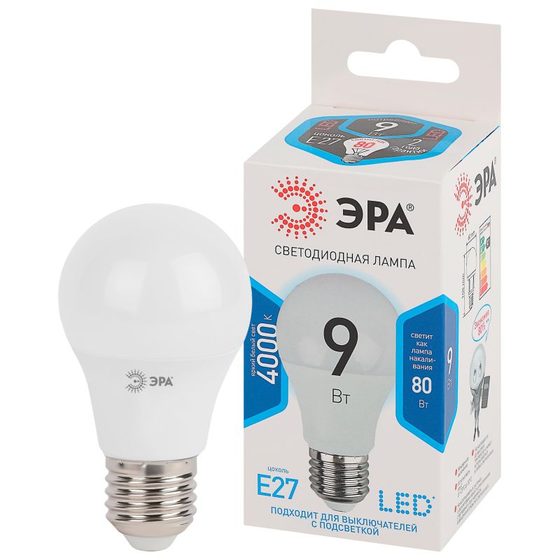 Лампа светодиодная ЭРА STD LED A60-9W-840-E27 E27 / Е27 9Вт нейтрал. свет
