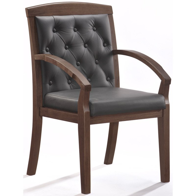 превью Конференц-стул Echair-422 KR (рециклированная кожа черная, дерево темный орех)