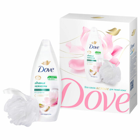 превью Подарочный набор DOVE «Фисташковый крем»: крем-гель для душа 250 мл + мочалка для тела