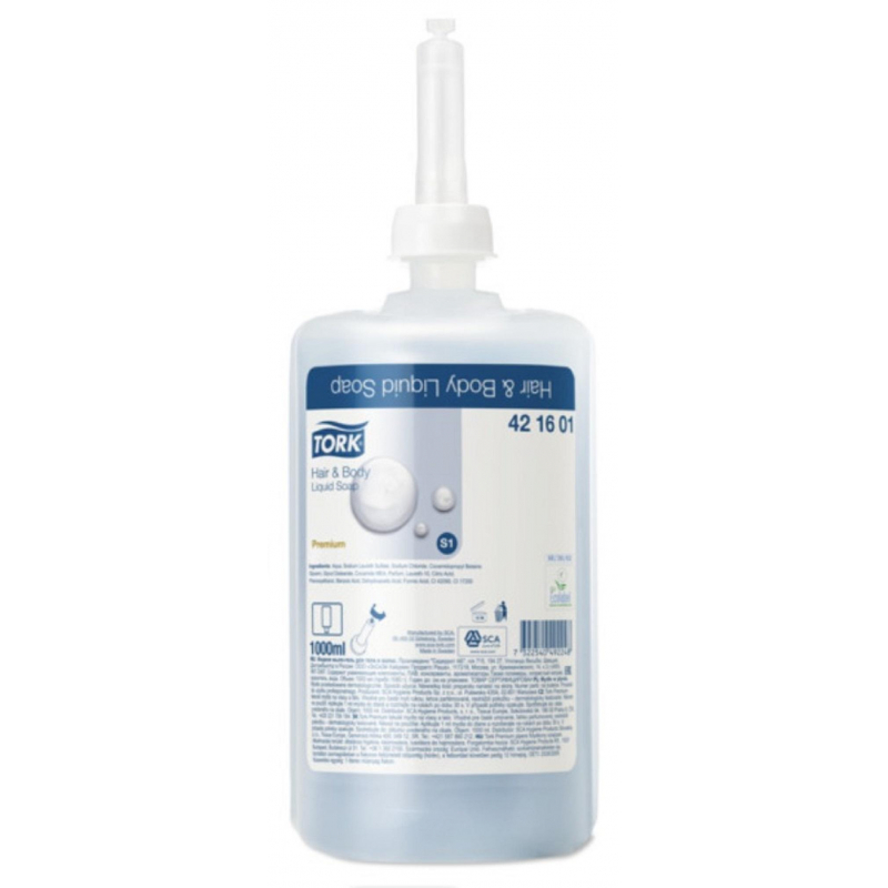 Картридж с жидким мылом-гелем для тела и волос Tork S1 Premium 421601/420601 1000 мл