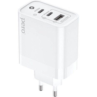 Зарядное устройство сетевое PERO TC14 USB-A QC3.0 + 2х USB-C PD, 48W белый