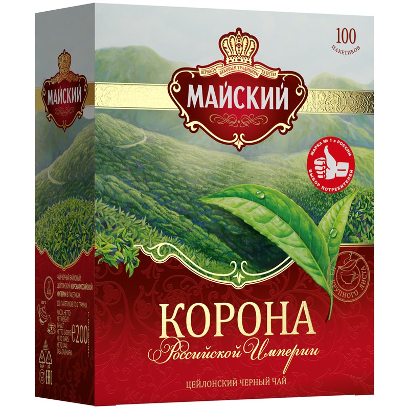 Чай МАЙСКИЙ «Корона Российской Империи», черный, 100 пакетиков по 2 г