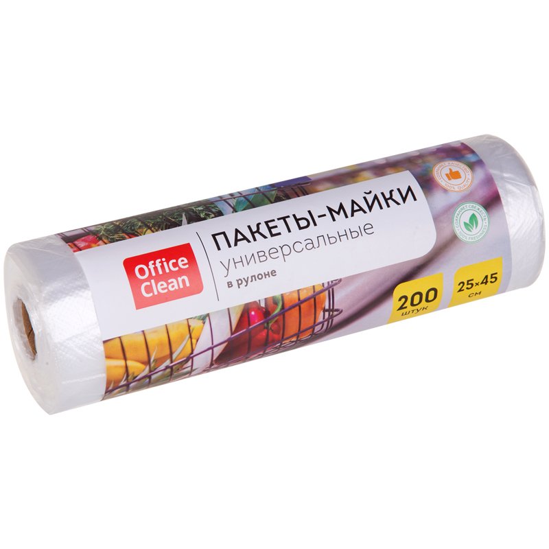 превью Пакет-майка OfficeClean, ПНД, 25+12×45см, 10мкм, рулон на втулке, 200шт., прозрачный