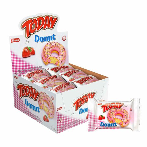 Кекс TODAY «Donut», со вкусом клубники, ТУРЦИЯ, 24 штуки по 40 г в шоу-боксе