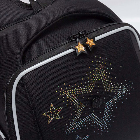 Ранец GRIZZLY анатомическая спинка, с брелоком, для девочек, «STARS», 36×29х18 см