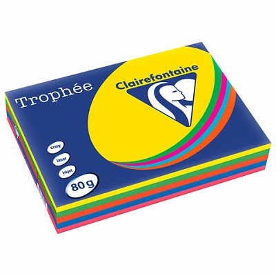 Бумага цветная CLAIREFONTAINE, А4, 80 г/м2, 500 л. (5 цветов x 100 л. ), микс интенсив, Франция