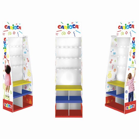 Стойка для размещения товара напольная усиленная CARIOCA, 200×60х40 см, 3 полки, 25 крючков, картон