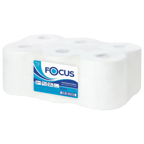 Бумага туалетная 170 м, FOCUS (Система Т2) 2-слойная, цвет белый, КОМПЛЕКТ 12 рулонов