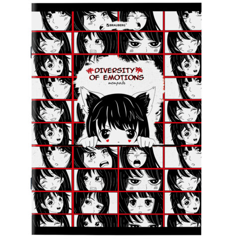 Тетради ДЭК А4, 96 л., КОМПЛЕКТ 3 шт., BRAUBERG, скоба, клетка, глянцевый лак, «Anime Emotions»