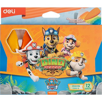 Мелки восковые пластиковые Deli Paw Patrol набор 12 цв европодвес, EC202-12