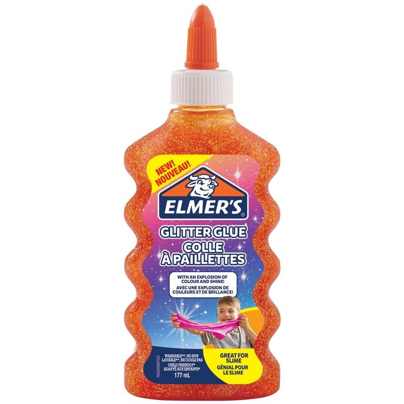 превью Клей канцелярский Elmers «Glitter Glue», 177мл, для слаймов, оранжевый, с блестками, прозрачный