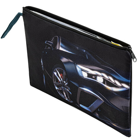 Папка для тетрадей BRAUBERG А4, 1 отделение, полиэстер, на молнии, с ручкой, Super car