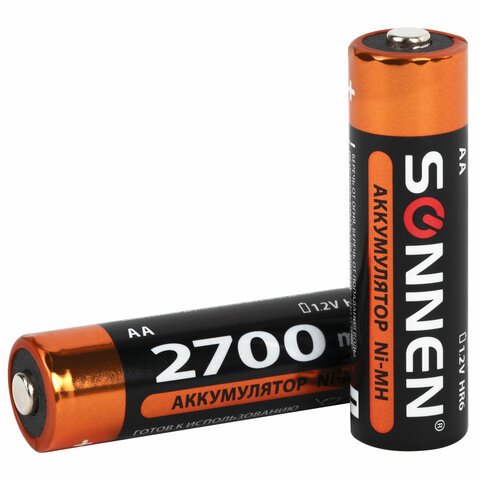 Батарейки аккумуляторные Ni-Mh пальчиковые КОМПЛЕКТ 4 шт., АА (HR6) 2700 mAh, SONNEN